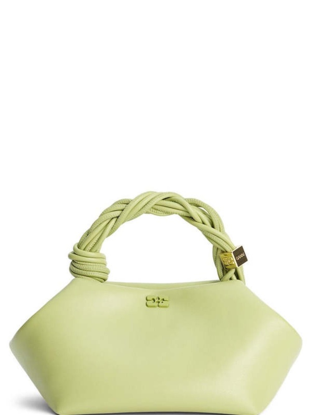 Ganni Light Green Braided-Handle Leather Shoulder Bag